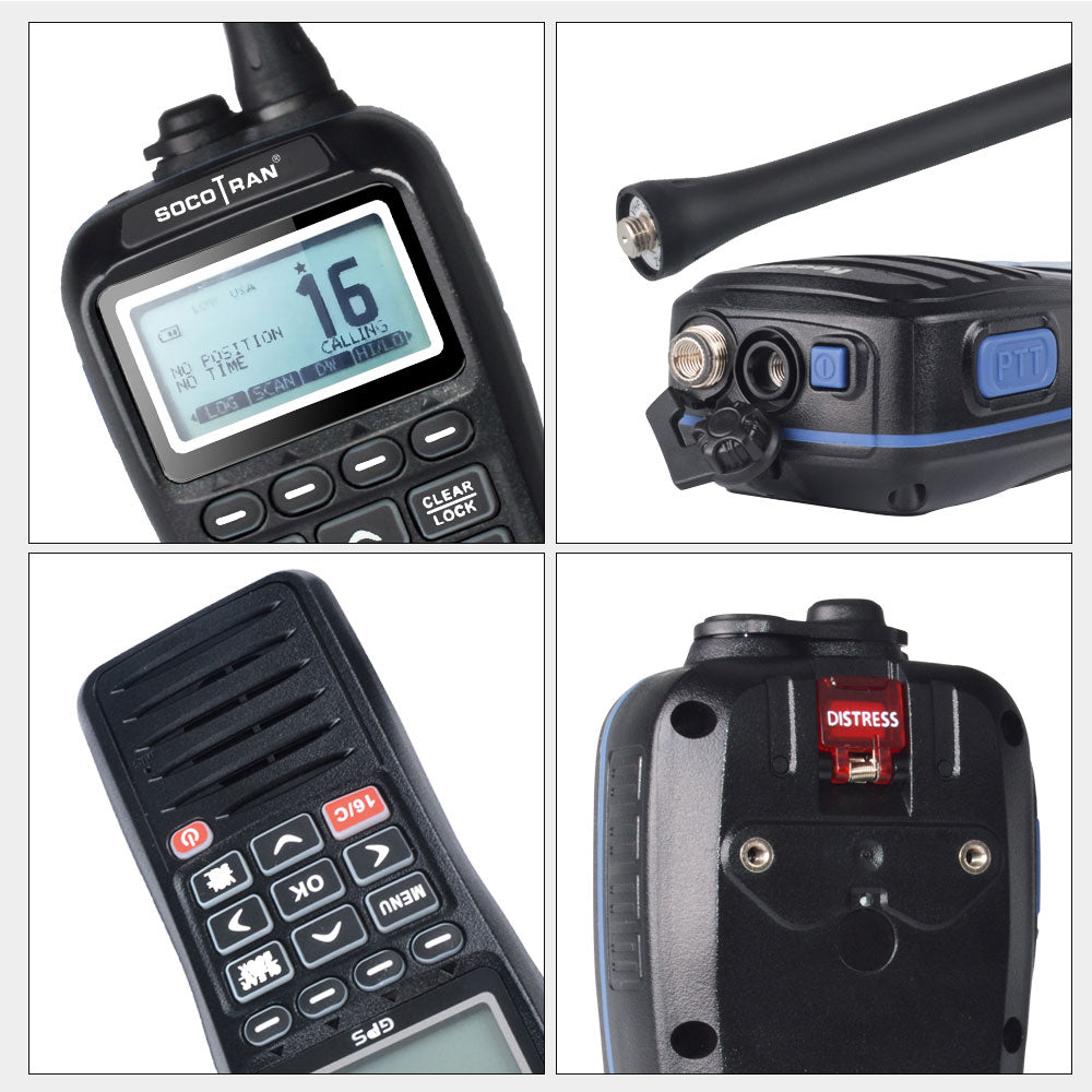 SOCOTRAN RS-38M GPS Marine Two Way Radio VHF Handheld Floats Waterproof IPX7 ATIS code Tri-watch 156.025-157.425MHz Transceiver