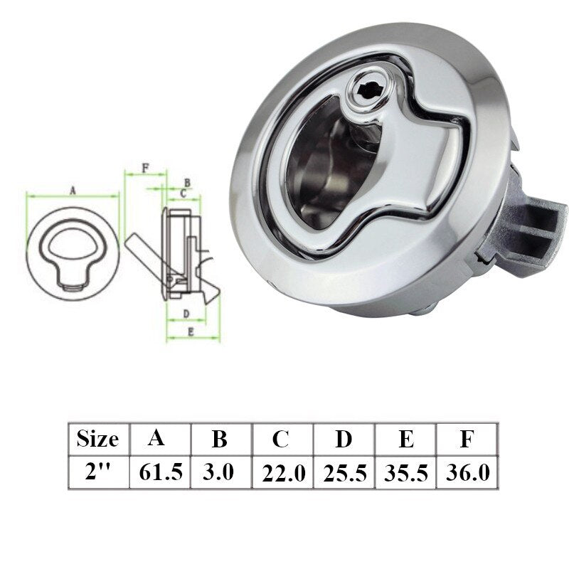 Boat Yacht Car RV Door push lock with Key kit Stainless Steel Door Lock 2" Flush Pull Slam Latch RV Deck Hatchs marine hardware