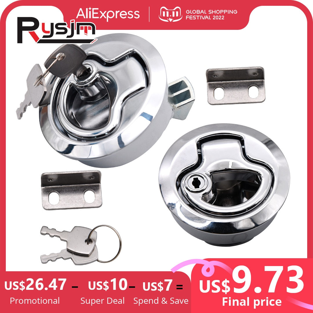 Boat Yacht Car RV Door push lock with Key kit Stainless Steel Door Lock 2" Flush Pull Slam Latch RV Deck Hatchs marine hardware